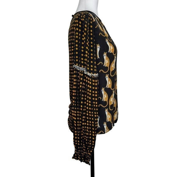 Bl^nk London Blouse Long Sleeve Top Cats Cheetah Black Size XS New - Picture 3 of 9